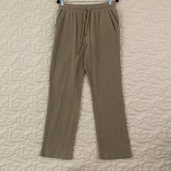 Calvin Klein Crinkle Cotton Pants Pull On Size Medium Straight Leg Relaxed Fit - Picture 1 of 12